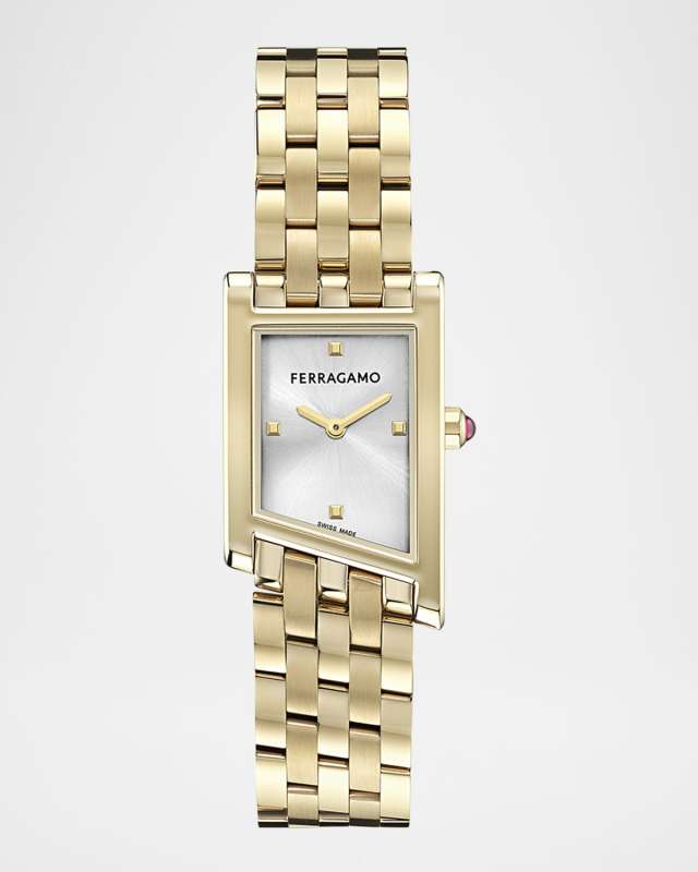 Ferragamo Asymetrique 22X36MM IP Yellow Gold Bracelet Watch